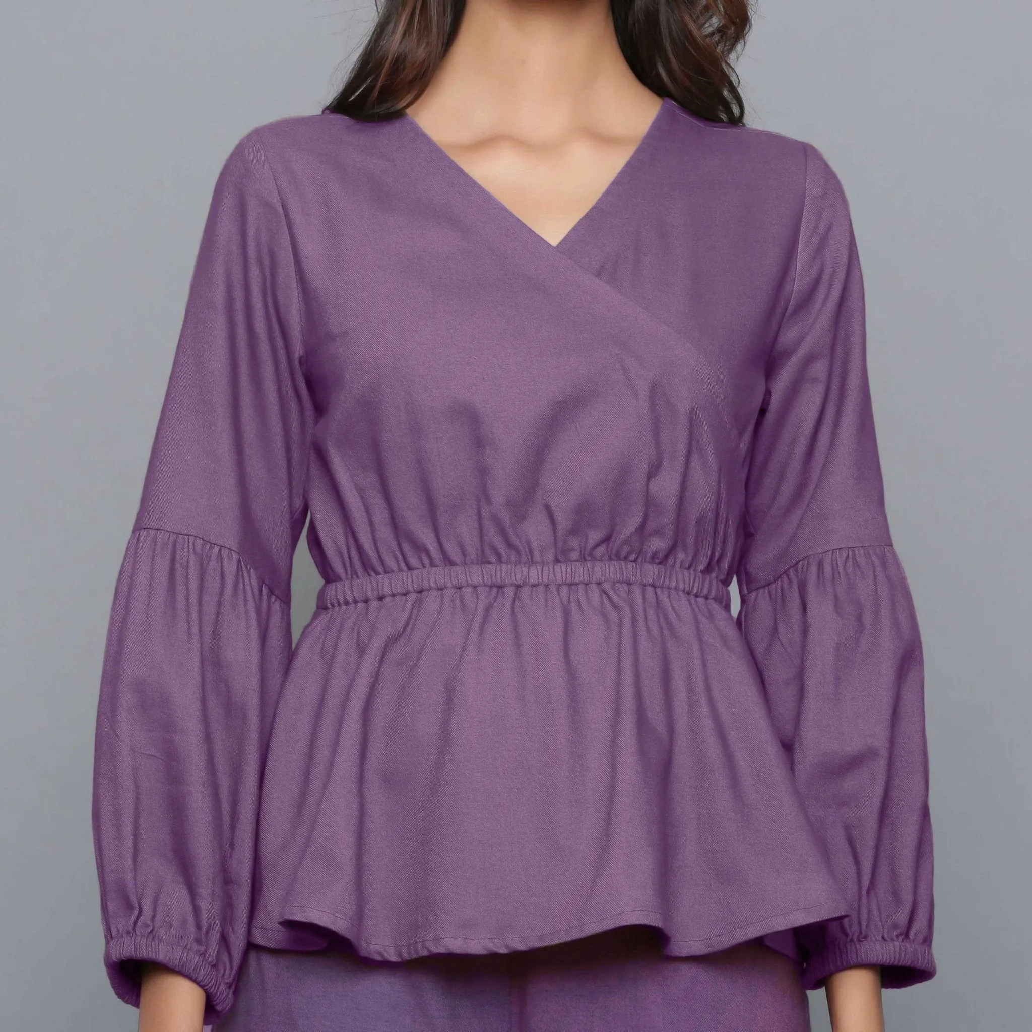 Grape Wine Warm Cotton Flannel Peplum Top