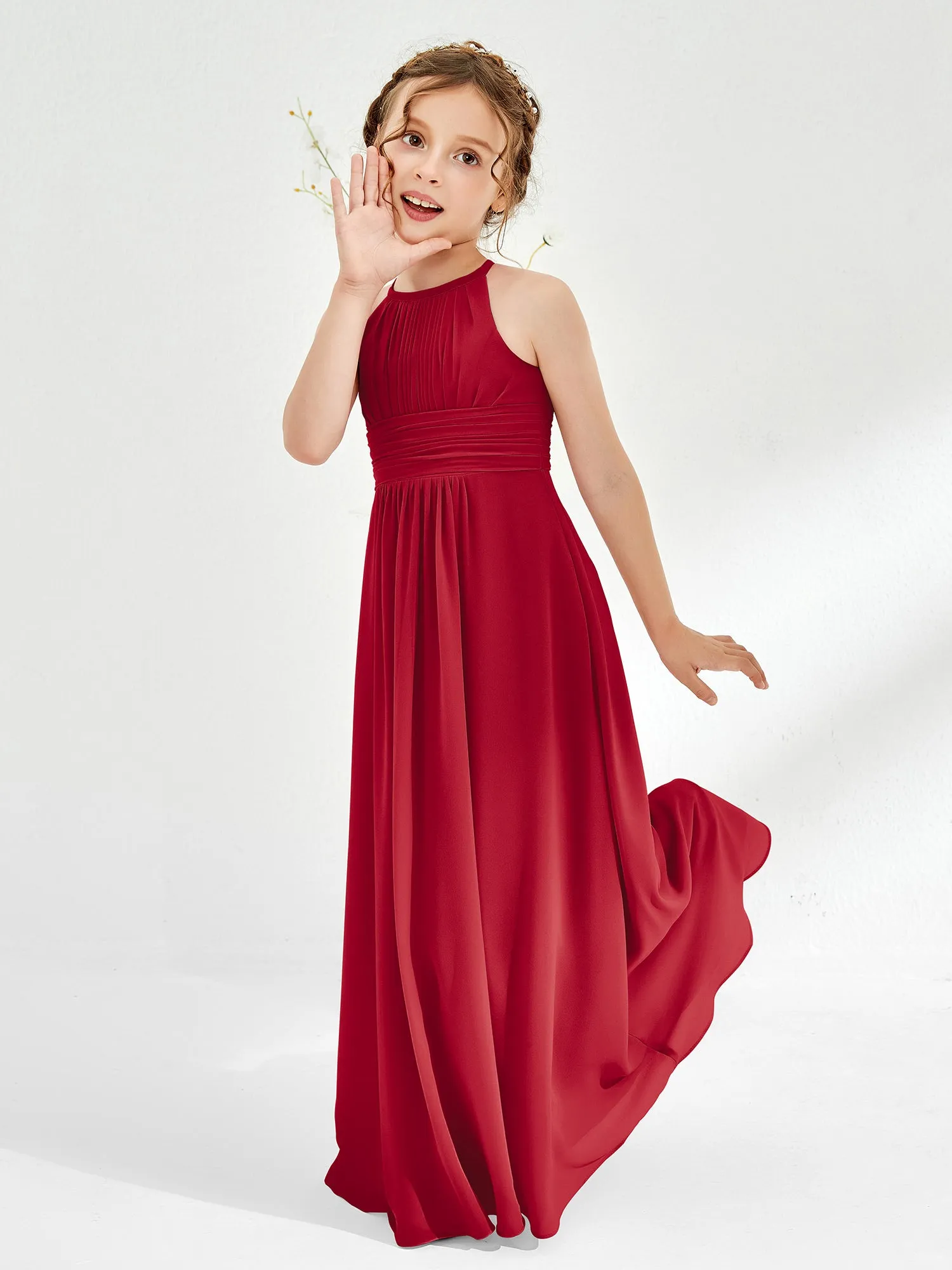 Halter Chiffon Junior Bridesmaid Dresses Burgundy