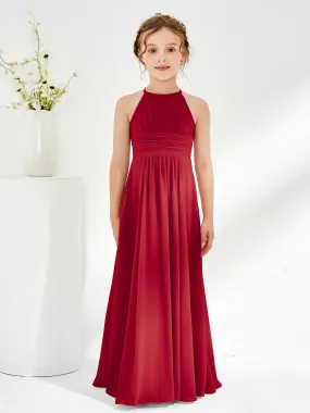 Halter Chiffon Junior Bridesmaid Dresses Burgundy