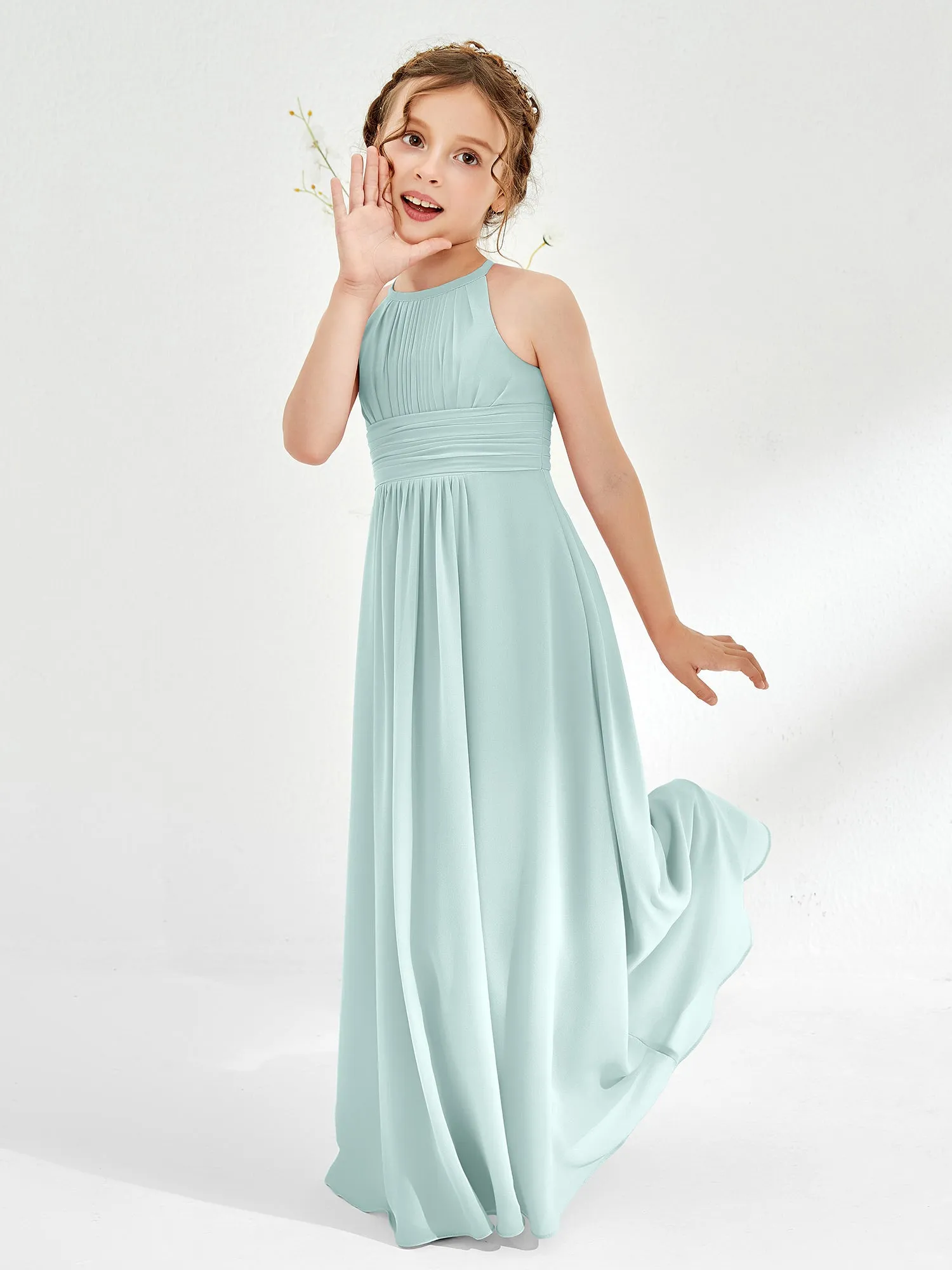 Halter Chiffon Junior Bridesmaid Dresses Mist