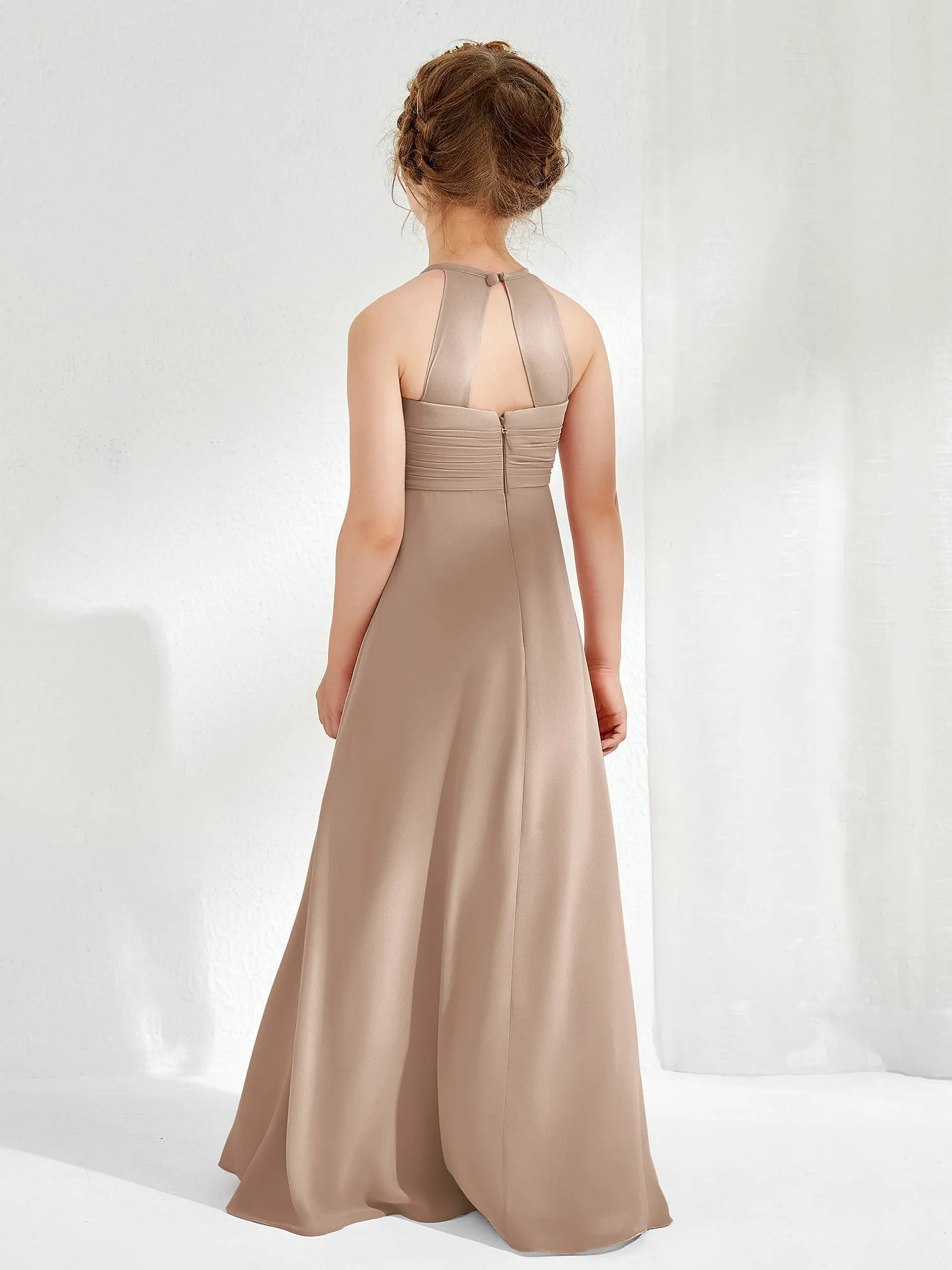 Halter Chiffon Junior Bridesmaid Dresses Taupe