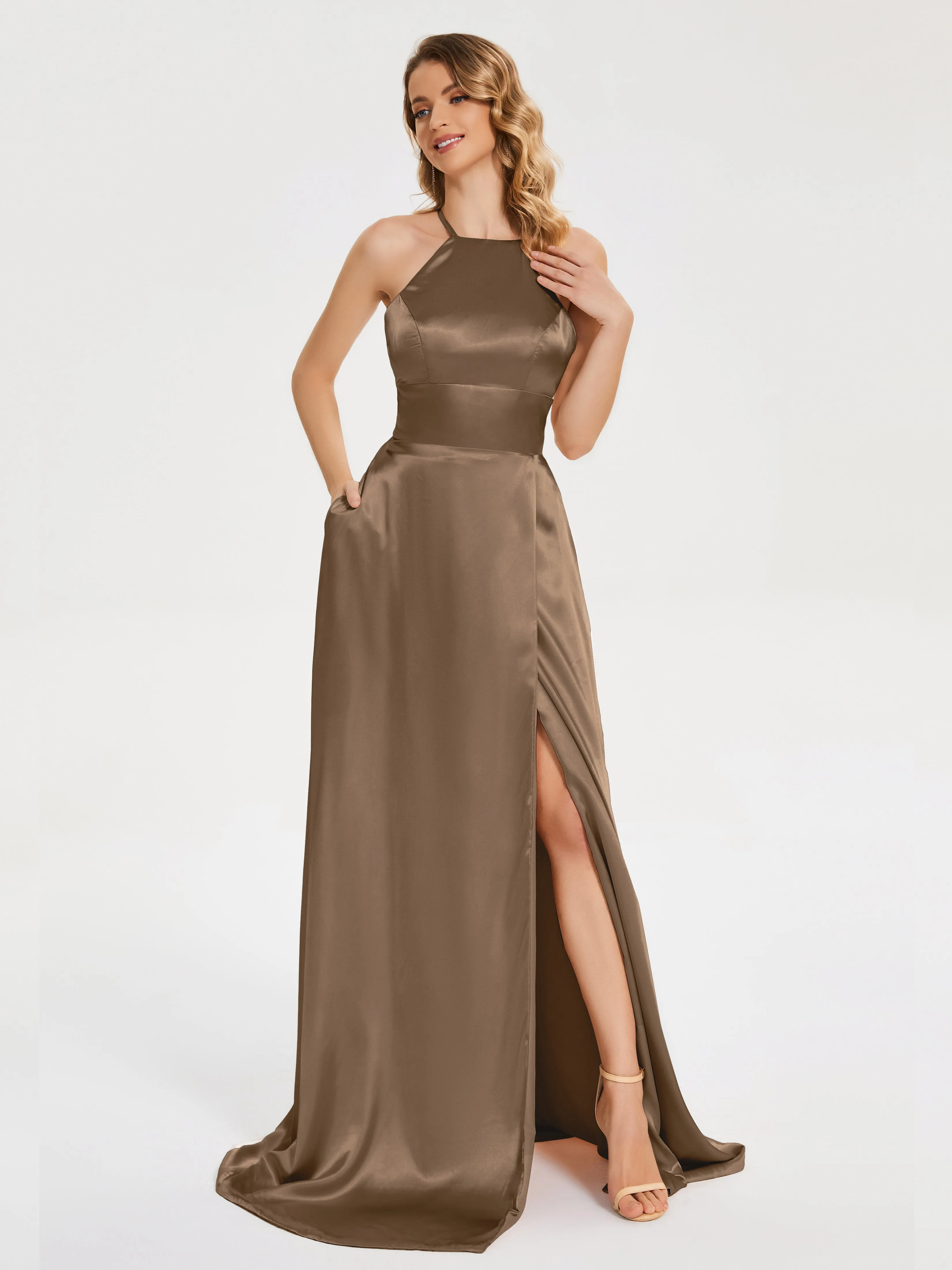 Halter Soft Satin Dresses