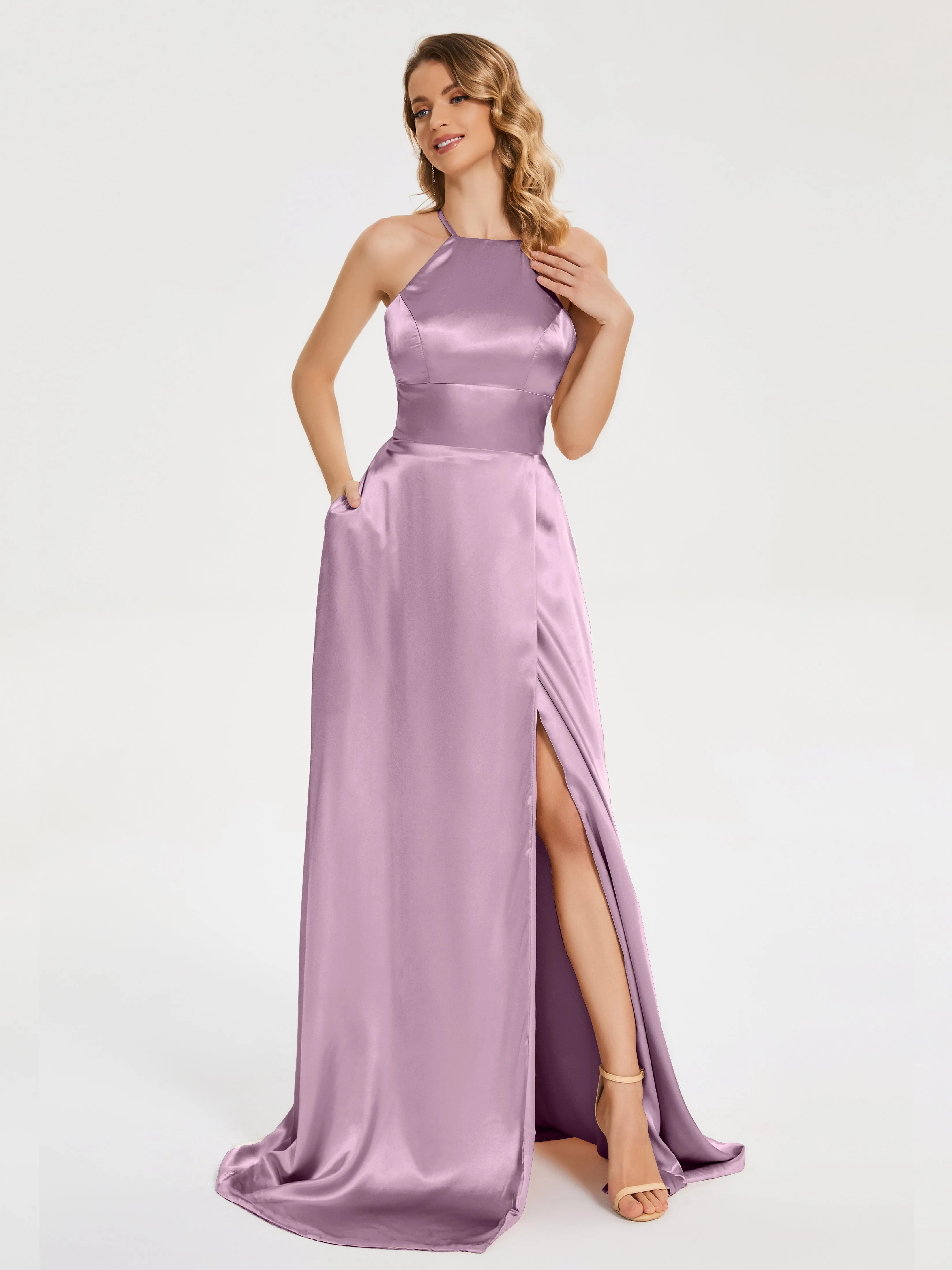 Halter Soft Satin Dresses