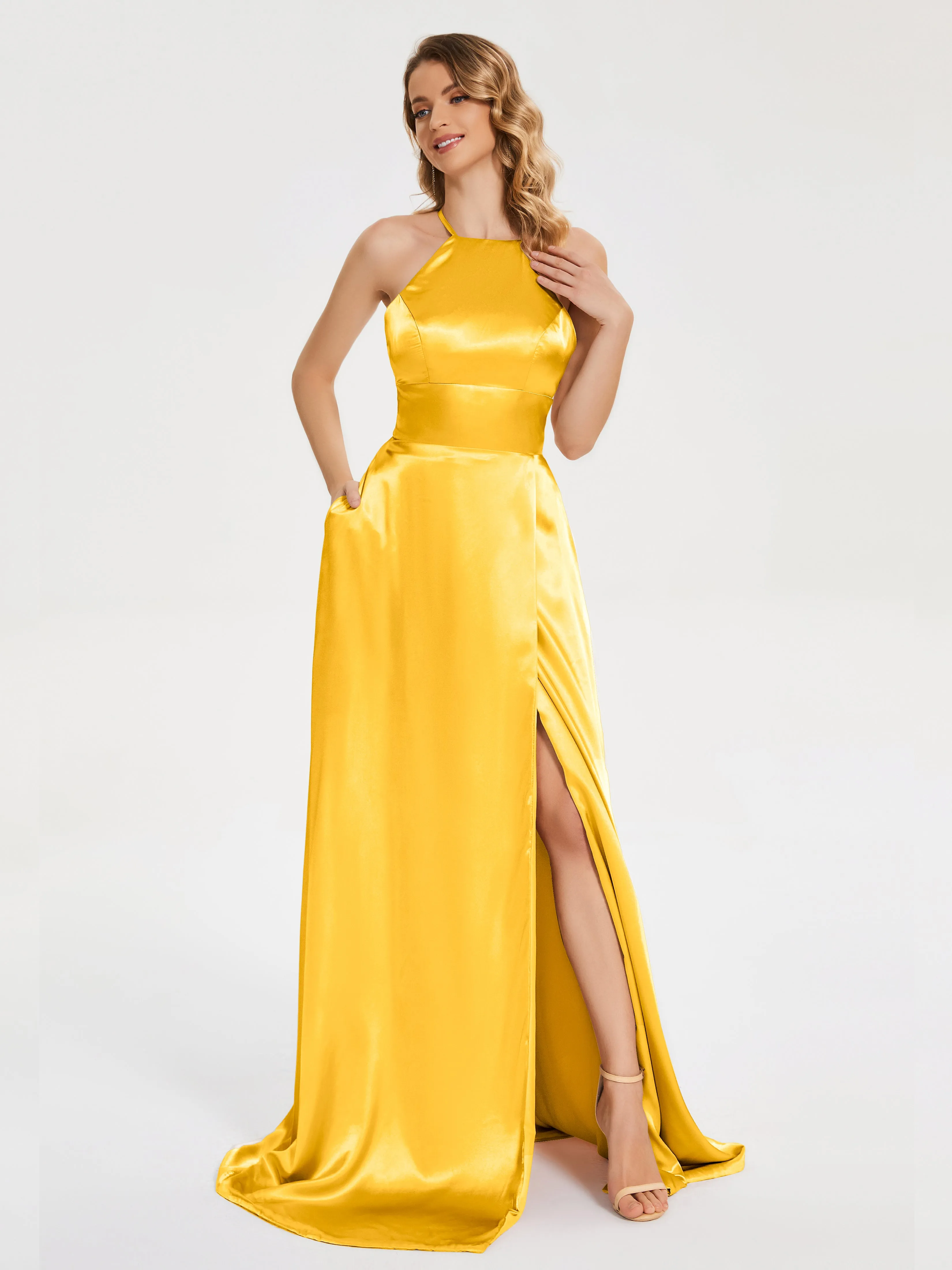 Halter Soft Satin Dresses