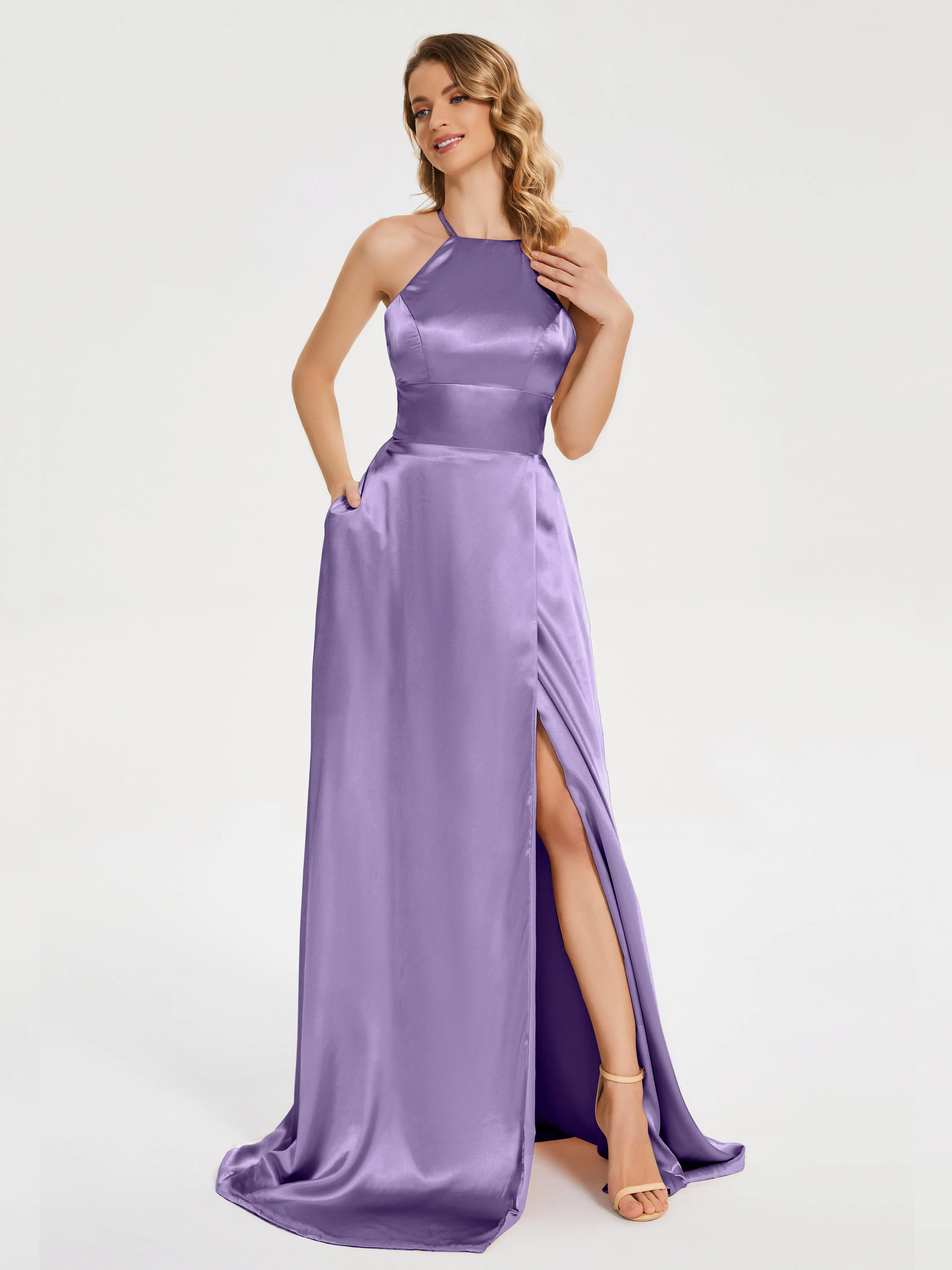 Halter Soft Satin Dresses