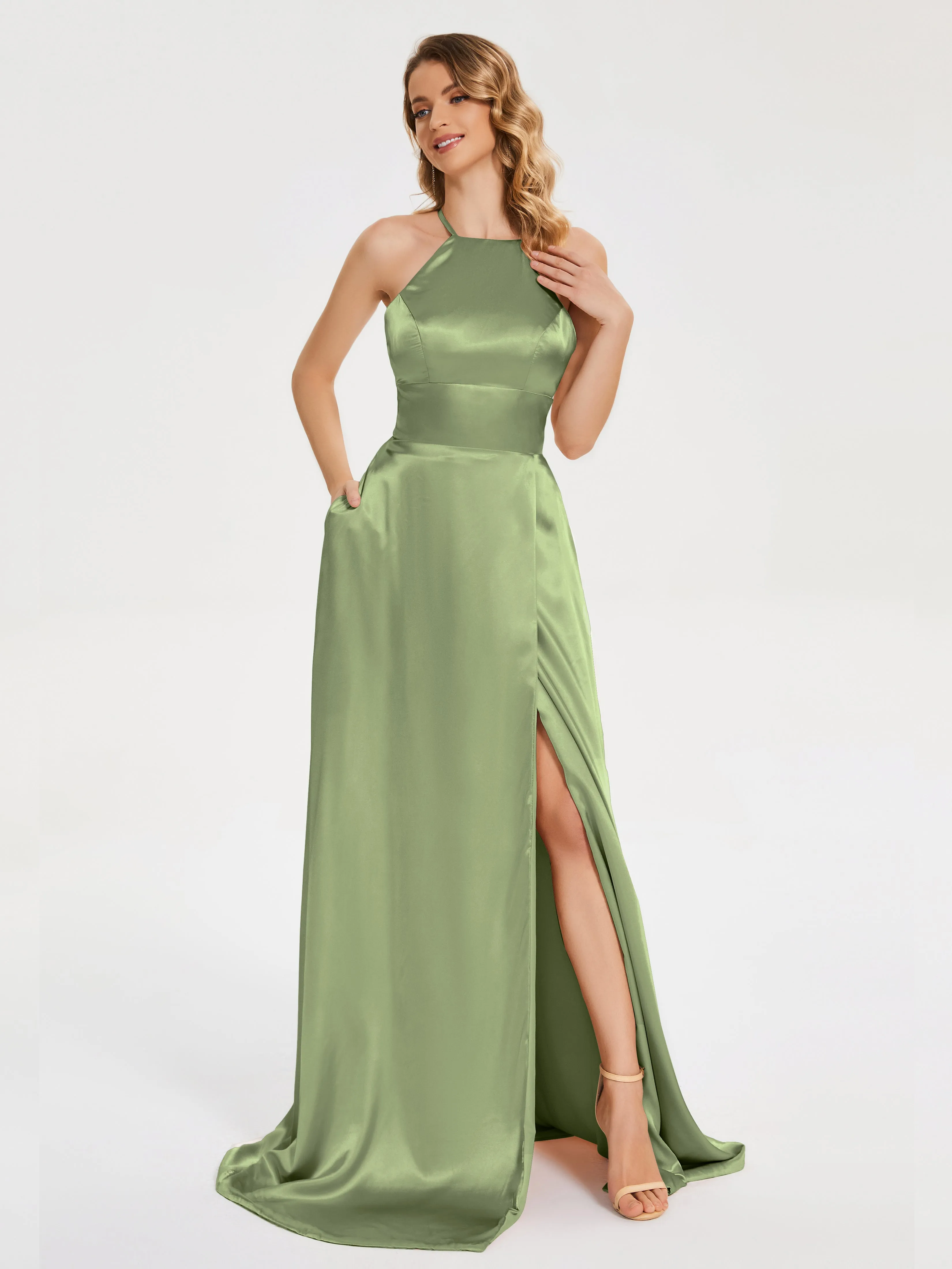 Halter Soft Satin Dresses