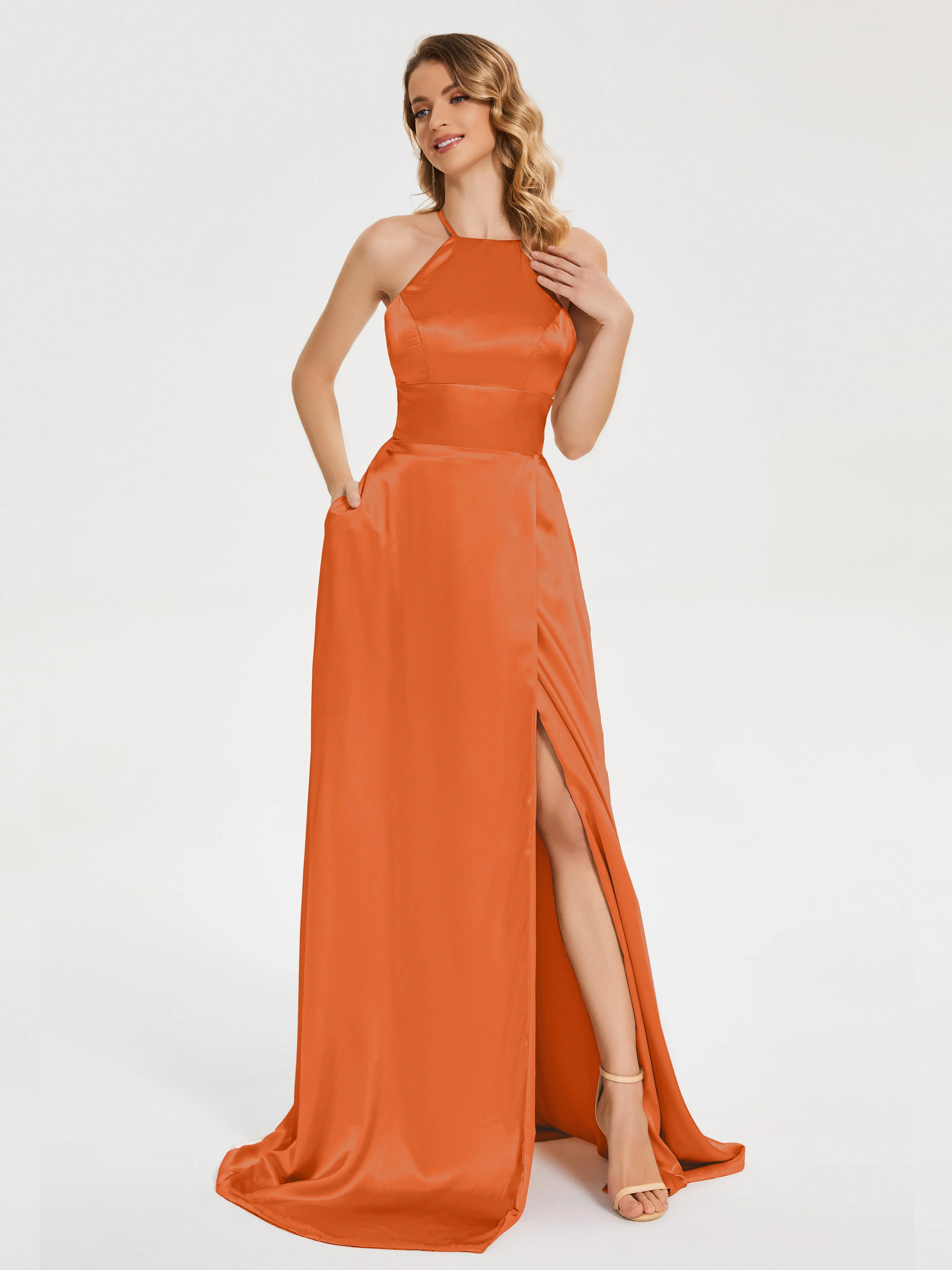 Halter Soft Satin Dresses