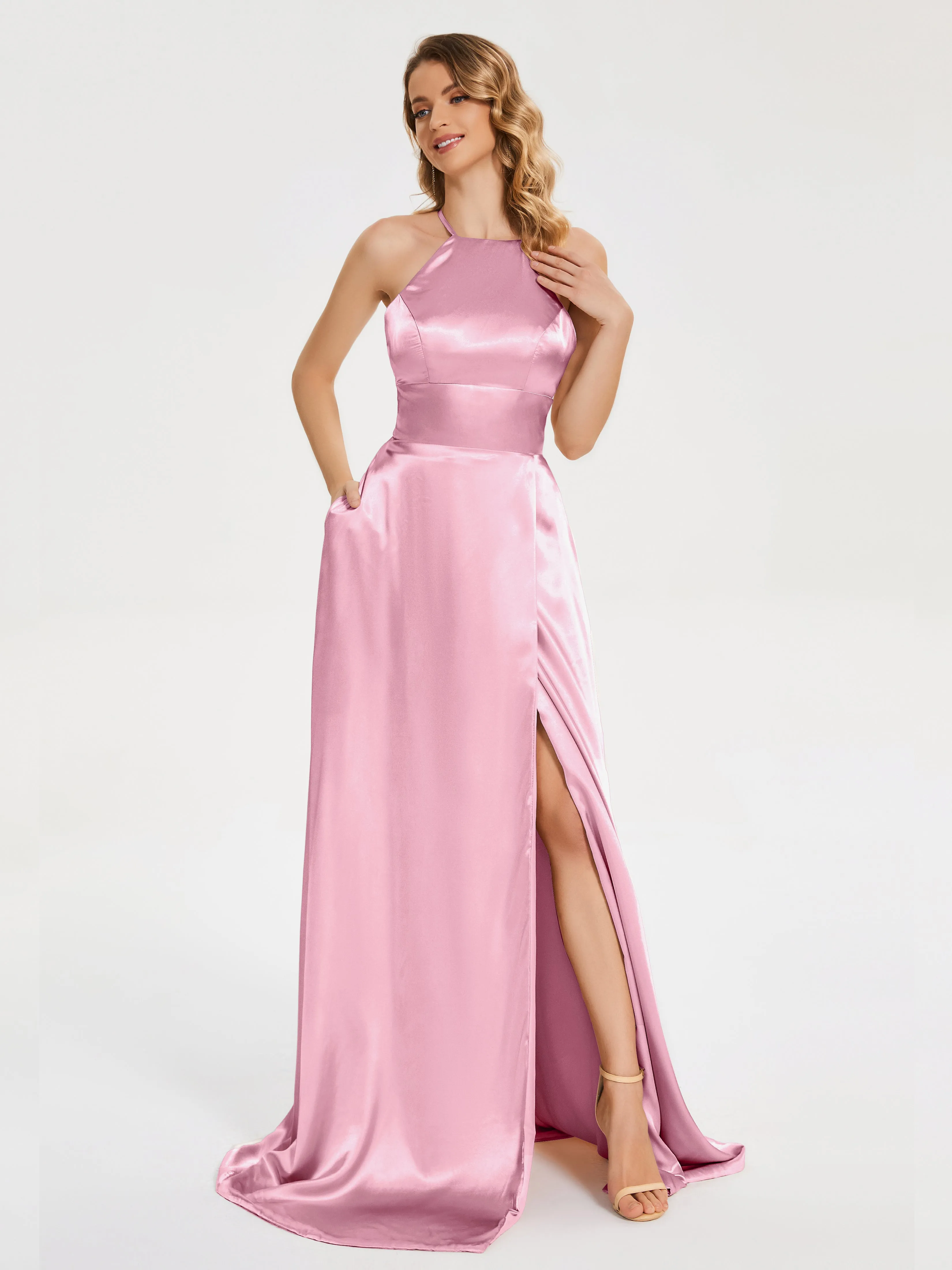 Halter Soft Satin Dresses