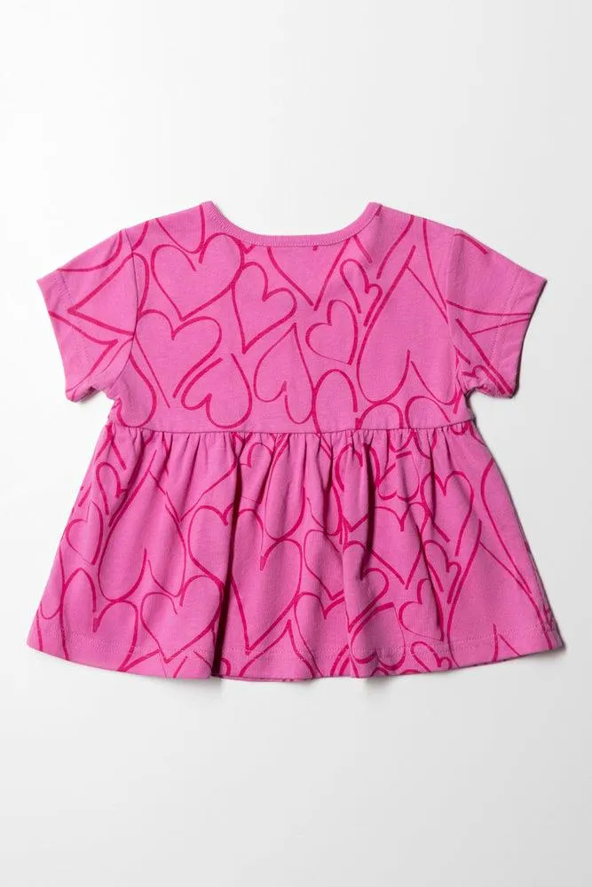 Heart Peplum T-Shirt Pink