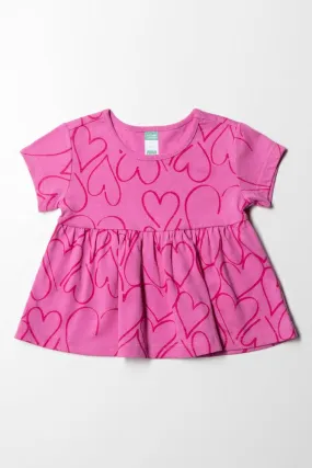 Heart Peplum T-Shirt Pink