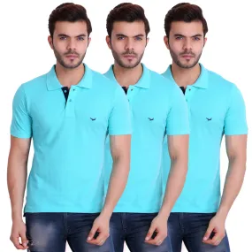 HiFlyers Men T-Shirts Polo Turquoise Pack Of 3