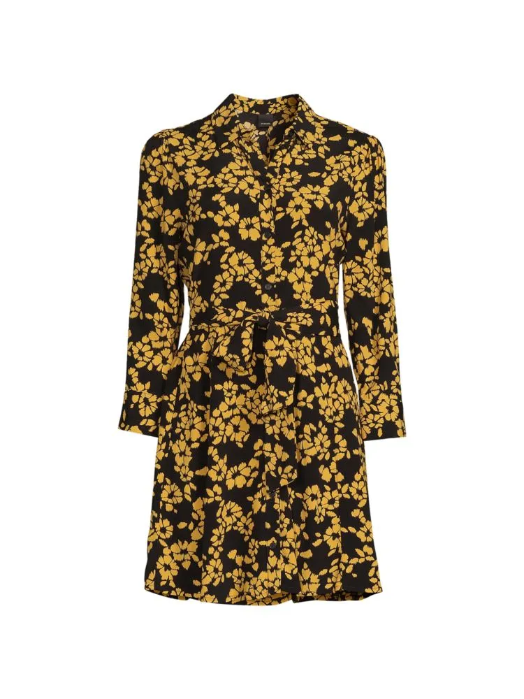 Hispano Pinko Floral Mini Shirtdress in Black Yellow