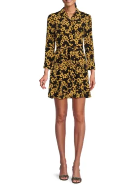 Hispano Pinko Floral Mini Shirtdress in Black Yellow