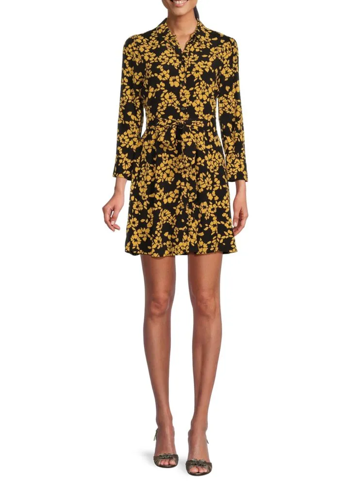 Hispano Pinko Floral Mini Shirtdress in Black Yellow