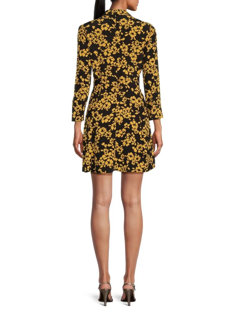 Hispano Pinko Floral Mini Shirtdress in Black Yellow