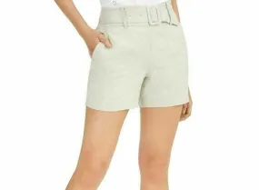 INC Women's Solid Khaki Beige Linen Belted Chino Shorts Size Medium