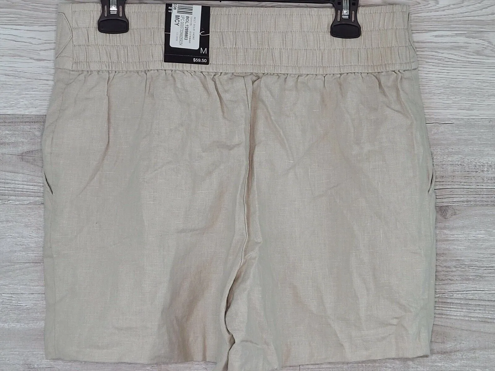 INC Women's Solid Khaki Beige Linen Belted Chino Shorts Size Medium