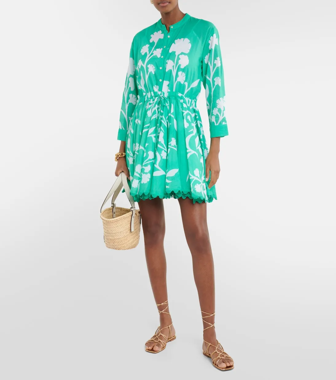 Juliet Dunn Floral Cotton Shirtdress, Green