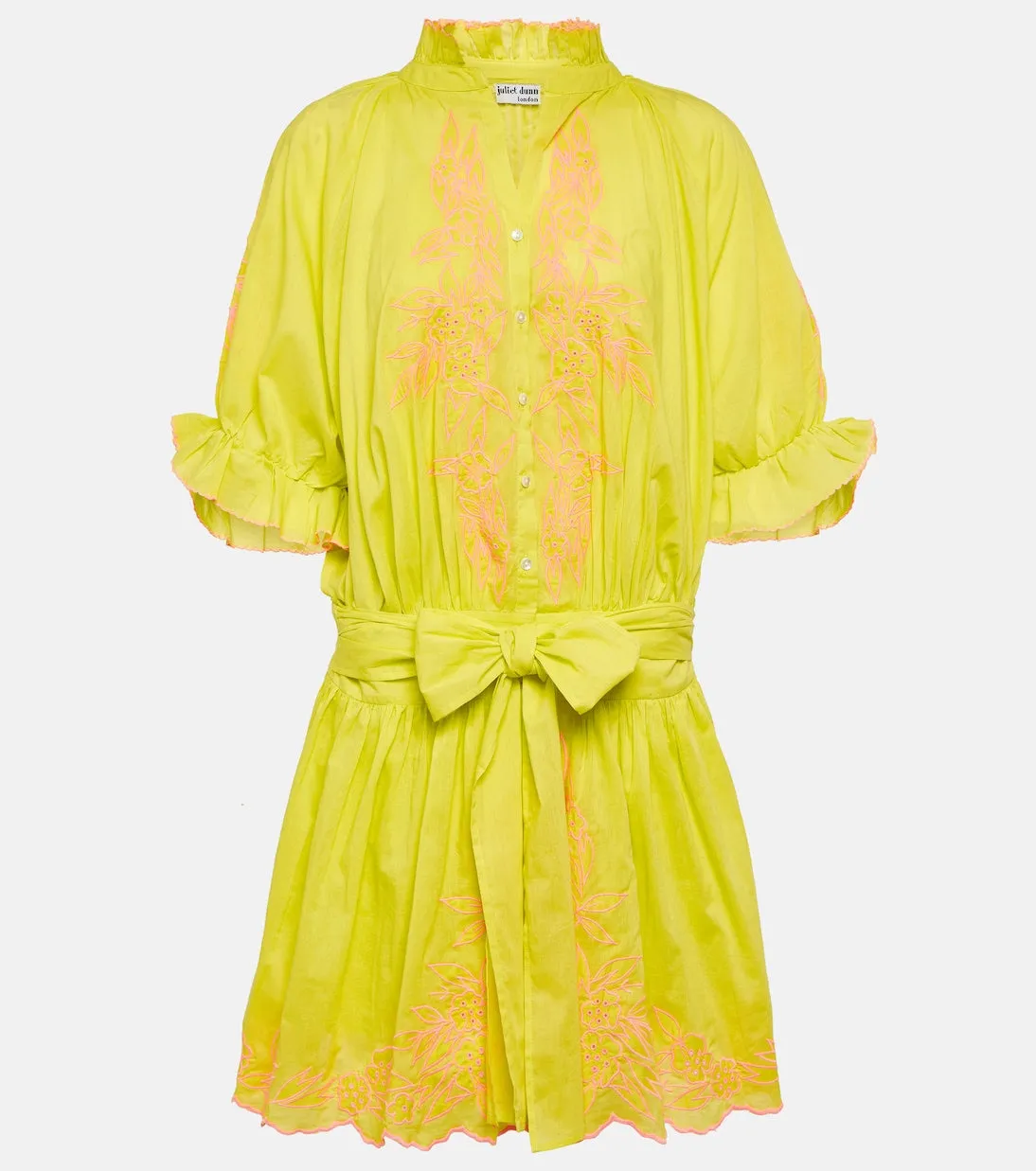 Juliet Dunn Floral Embroidered Cotton Mini Dress, Yellow