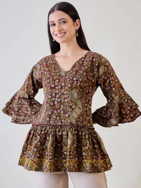 Kalamkari Ethnic Printed Cotton Peplum Top