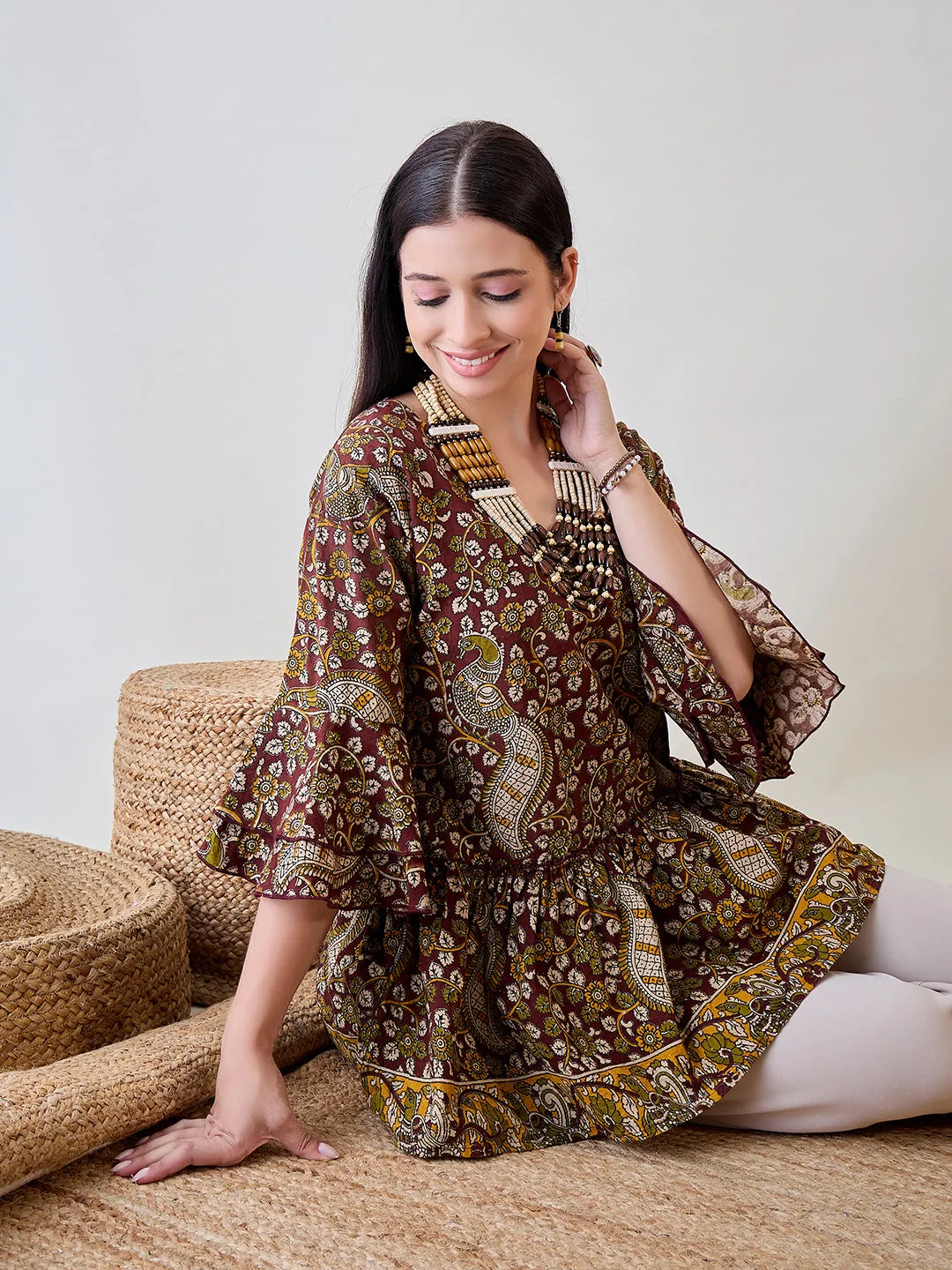 Kalamkari Ethnic Printed Cotton Peplum Top