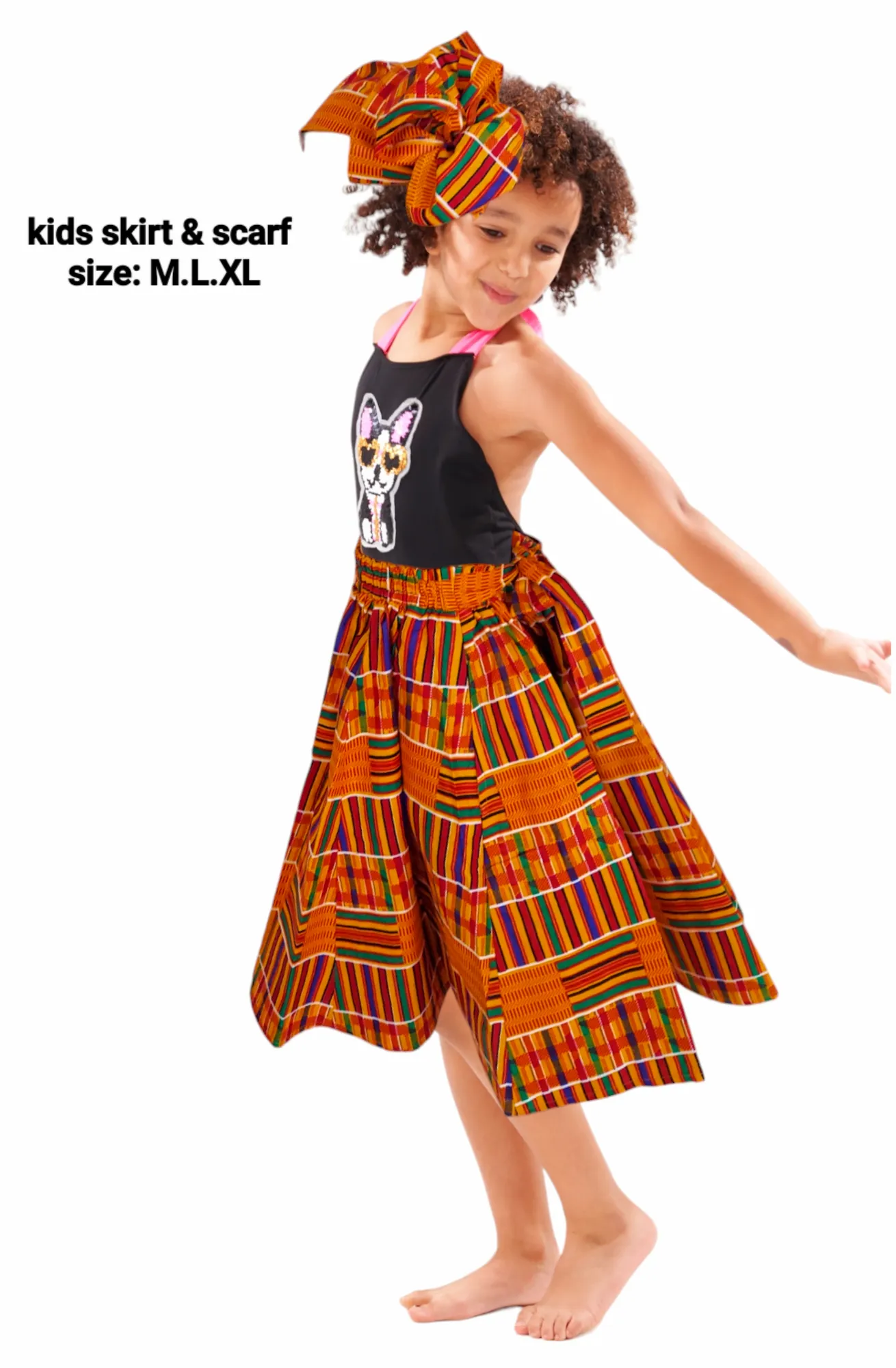 Kids / Girls  Skirt & Scarf Set-Light kente IB42