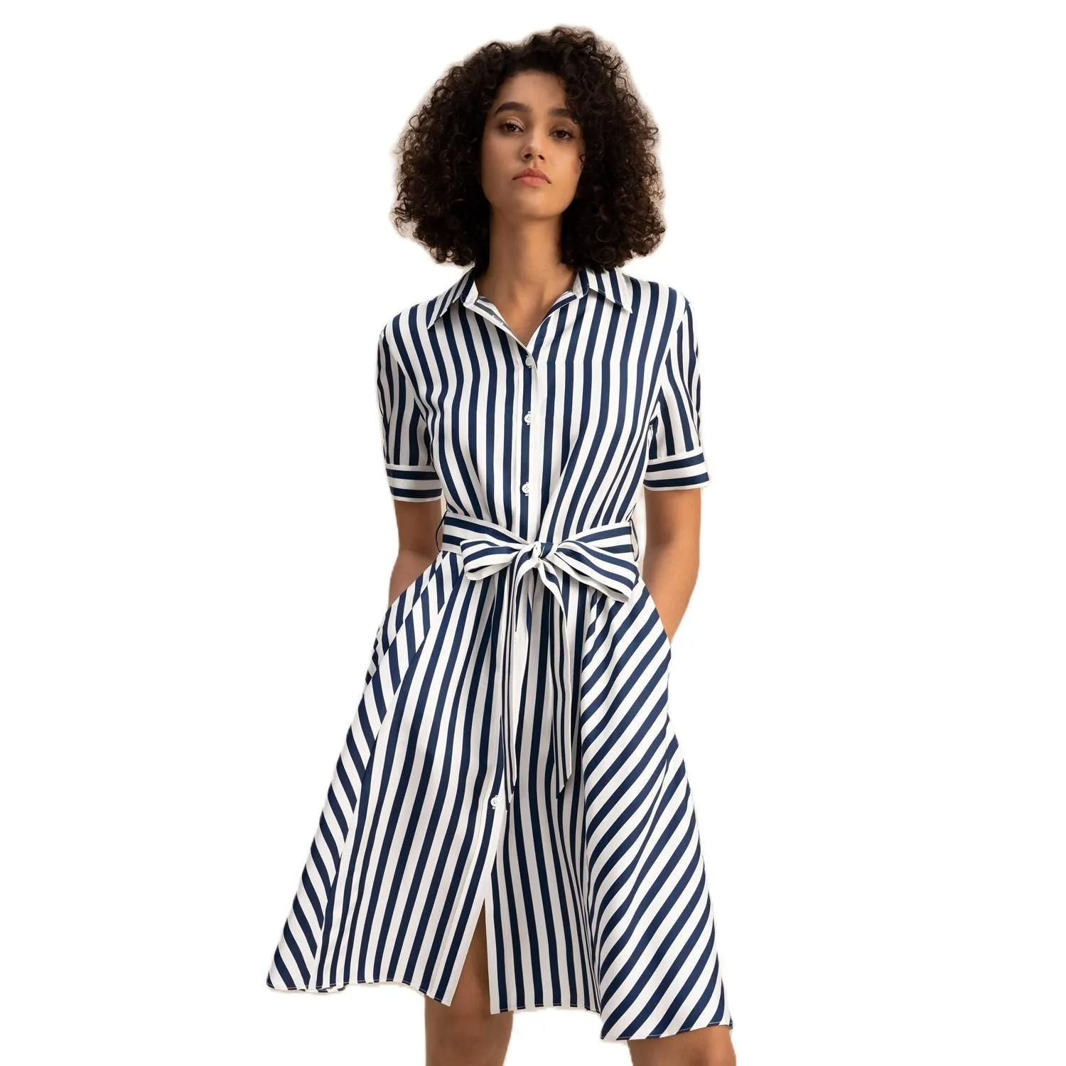 LILYSILK Striped Amalfi Silk Shirt Dress with Belt for Women Lilysilk