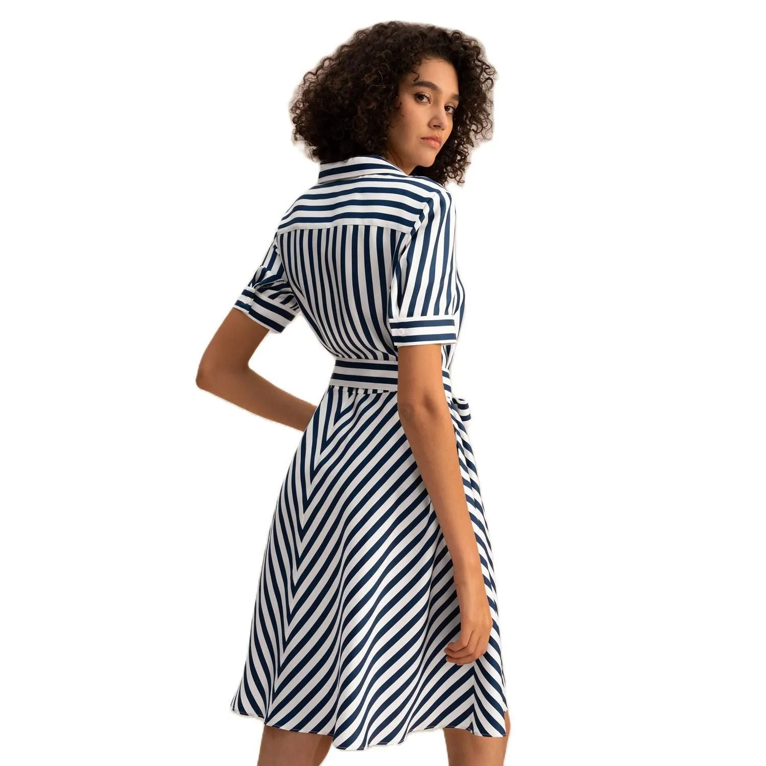 LILYSILK Striped Amalfi Silk Shirt Dress with Belt for Women Lilysilk