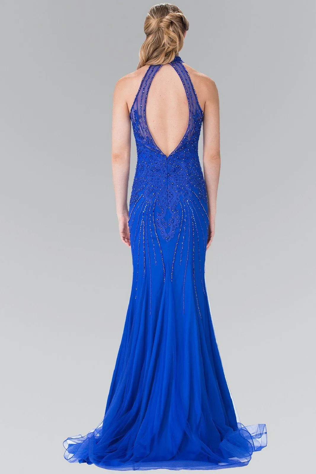 Long Beaded Tulle Halter Dress by Elizabeth K GL2263