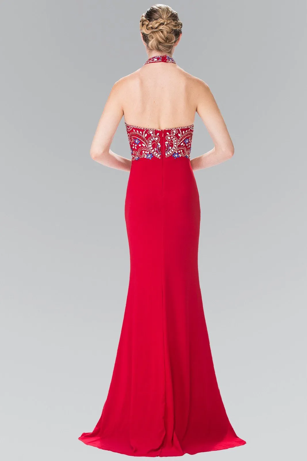 Long Multi-Color Beaded Illusion Halter Dress by Elizabeth K GL2279