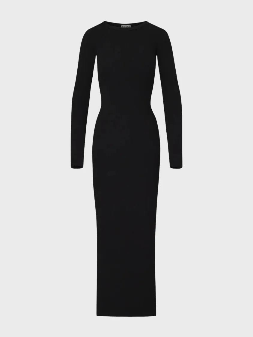 LONG SLEEVE CREWNECK MAXI DRESS - BLACK