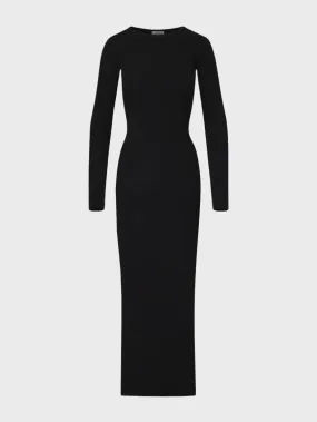 LONG SLEEVE CREWNECK MAXI DRESS - BLACK