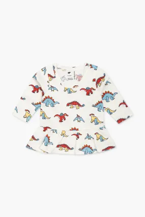 Long Sleeve Peplum Tee_Happy Dinos