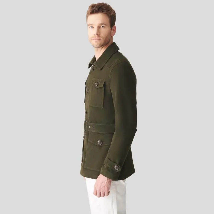 Mens Green Suede Leather Trucker Coat