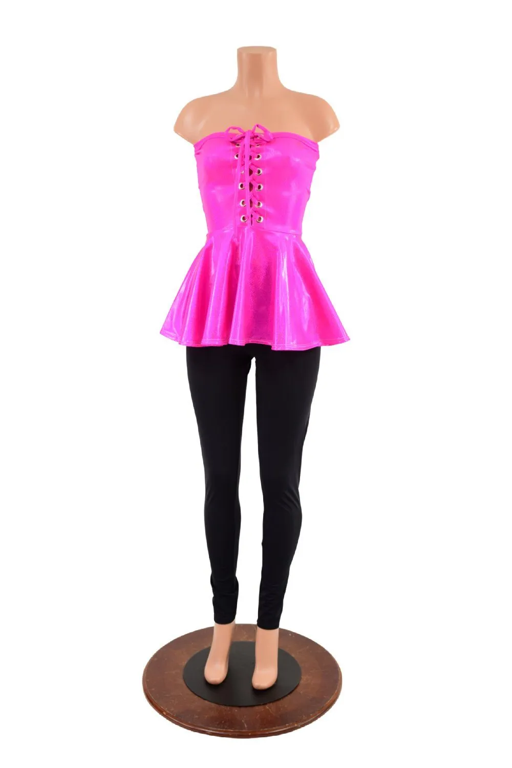 Neon Pink Sparkly Jewel Laceup Peplum Top