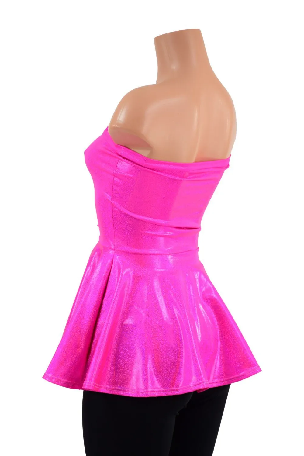 Neon Pink Sparkly Jewel Laceup Peplum Top