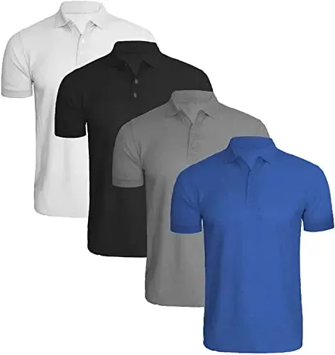 Pack of 4 Mens Polo Shirts Short Sleeve Plain Pique Top Designer Tshirt Tee