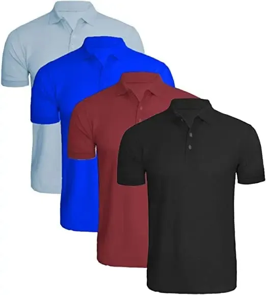 Pack of 4 Mens Polo Shirts Short Sleeve Plain Pique Top Designer Tshirt Tee