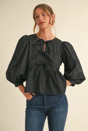 Peplum 3/4 Sleeves Top with Bows