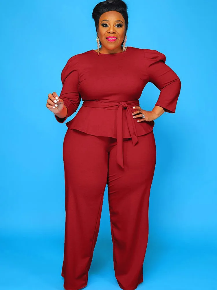 Plus Size Peplum Tops   Wide Leg Pants