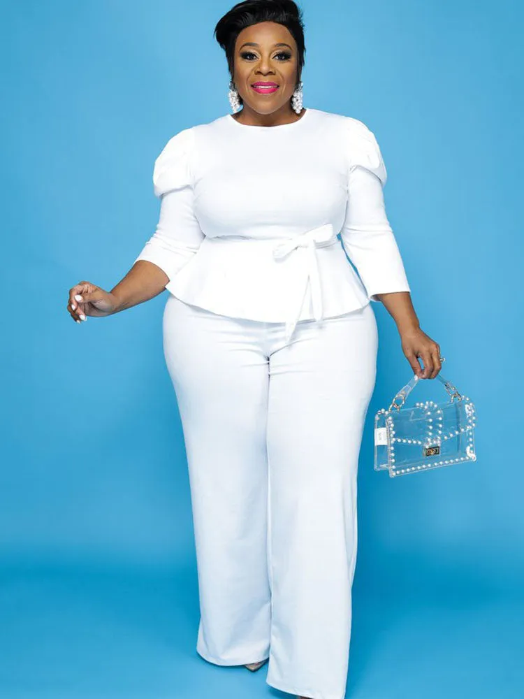 Plus Size Peplum Tops   Wide Leg Pants