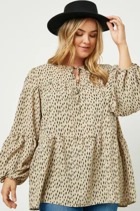 Plus Size Printed Puff Sleeve Blouse