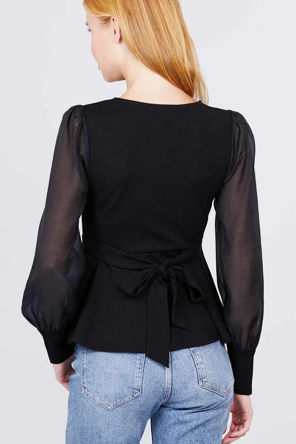 Puff Sleeve V-neck Peplum Top