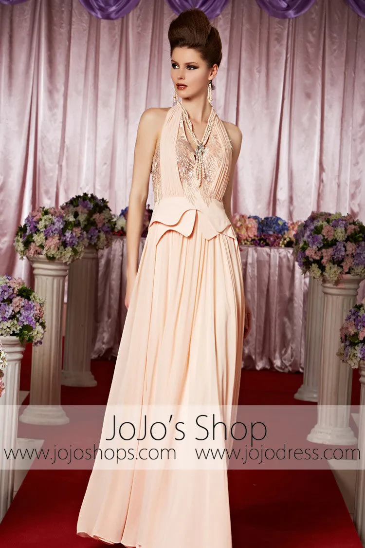 Retro Vintage Hollywood Halter Pink Elegant Prom Formal Evening Dress CX830369