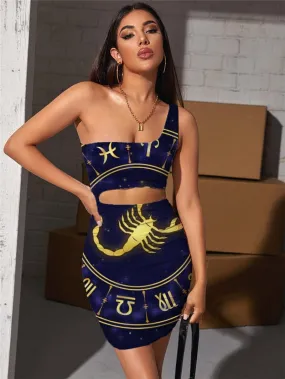 Scorpio Dresses Women Galaxy Vestido Sexy Animal Halter Sleeveless Character Hollow out Dresses