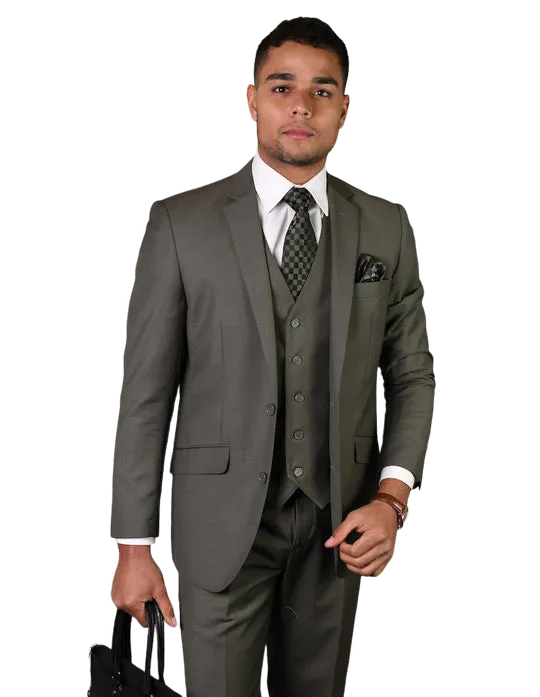 STATEMENT SAGE MEN'S TAILORED-FIT 3PC SUIT VESTED 100% WOOL