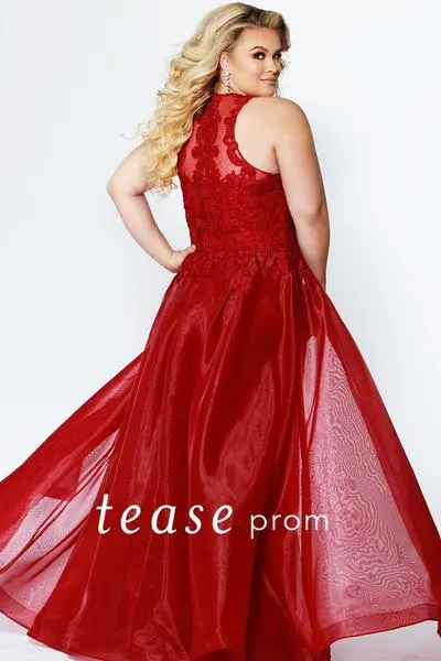 Tease Prom TE 1904 Size 22 Garnet Plus Sized Prom Dress Lace Mermaid Overskirt