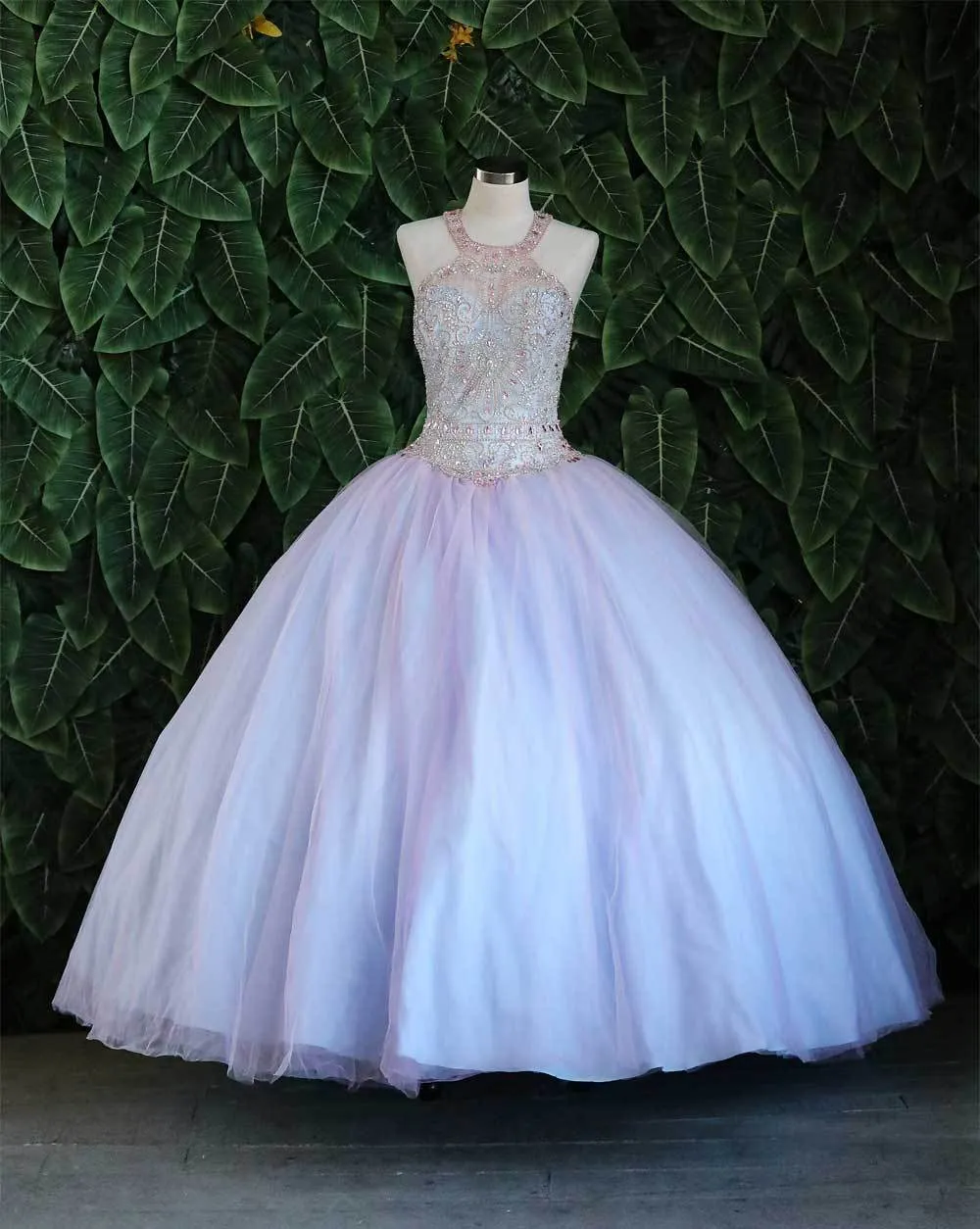 Two-Tone Beaded Halter Quinceanera Dress by Calla KY79398