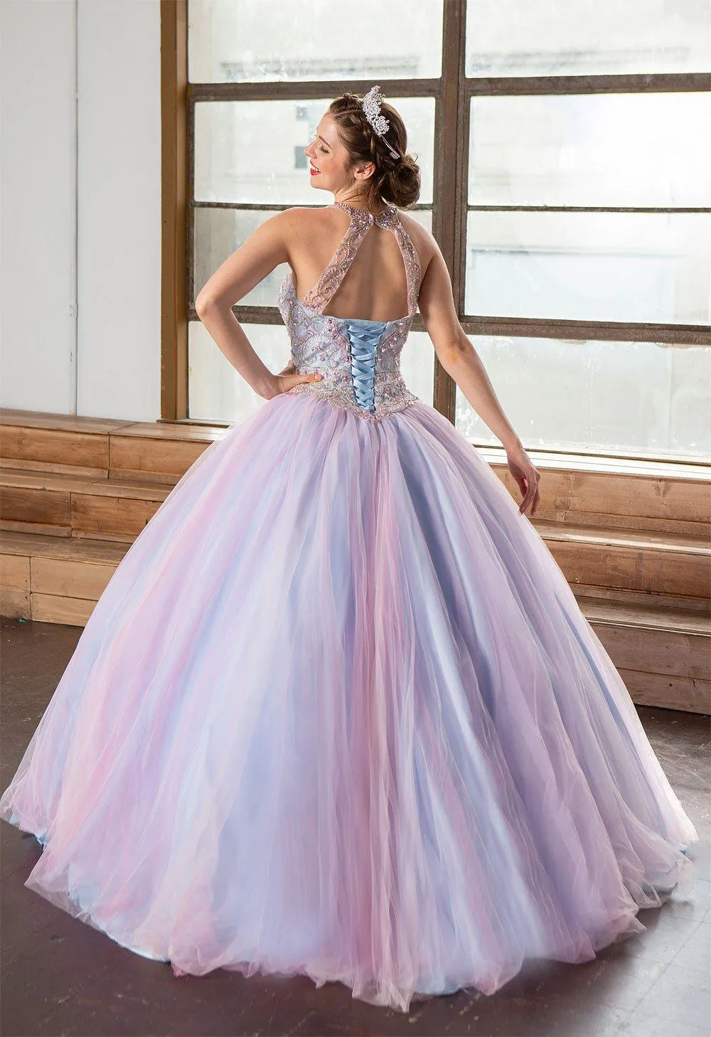 Two-Tone Beaded Halter Quinceanera Dress by Calla KY79398