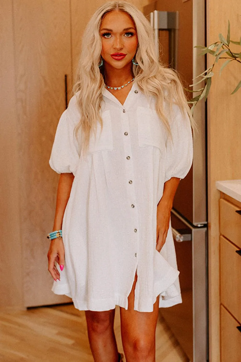 Valerie White Buttoned Shirt Mini Dress